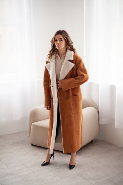 Long suede sheepskin coat