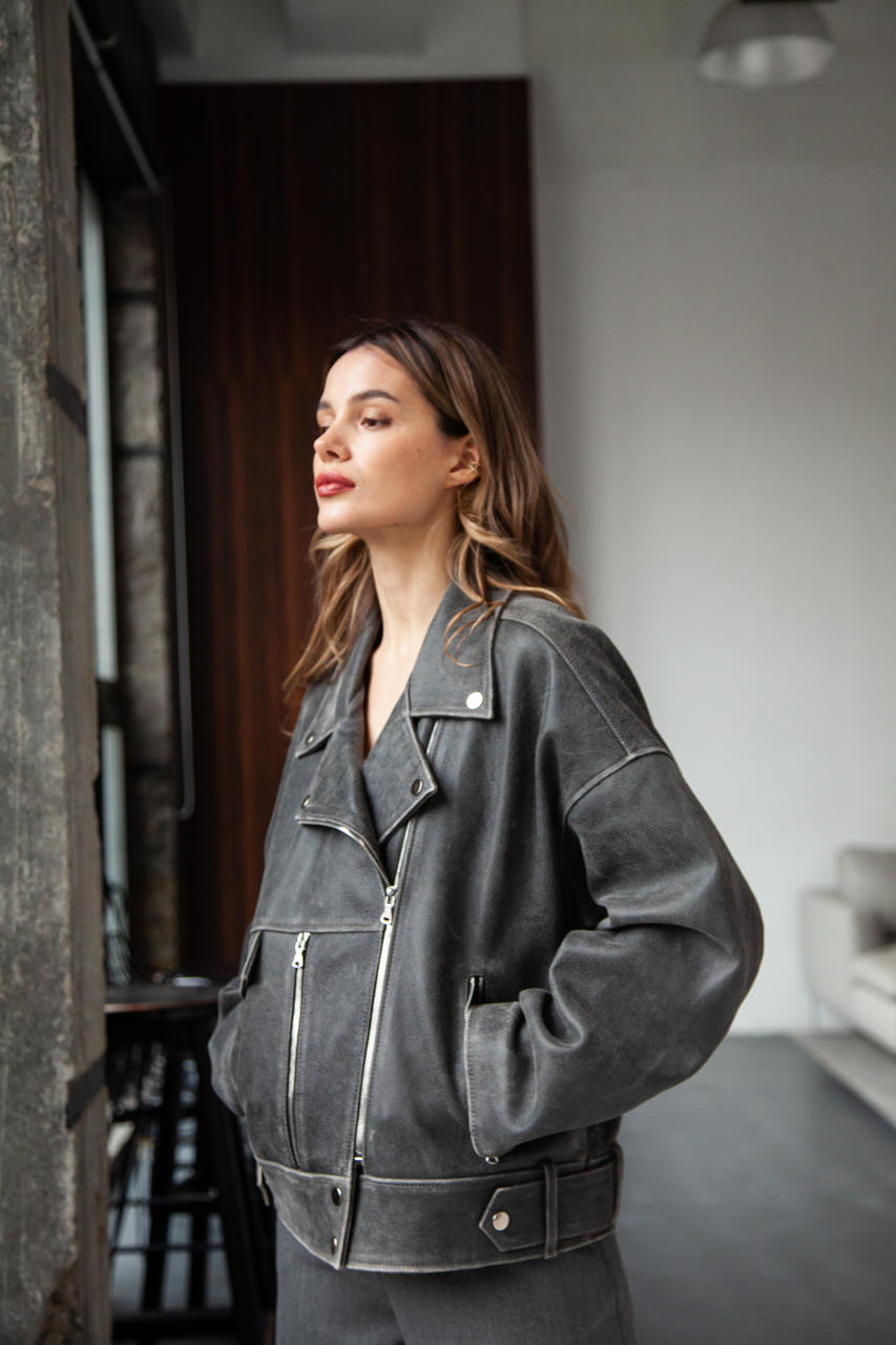 VINTAGE style women's jacket made of natural gray leather