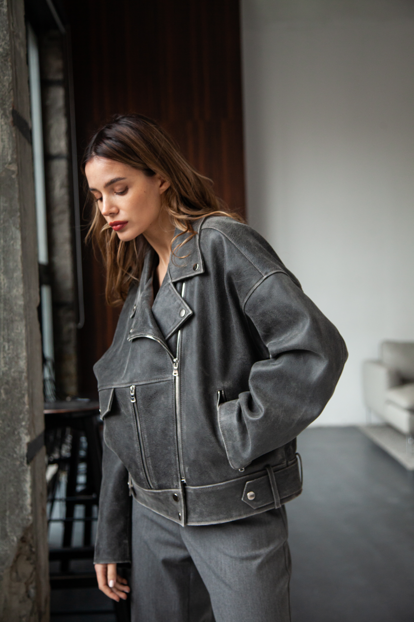 VINTAGE style women's jacket made of natural gray leather