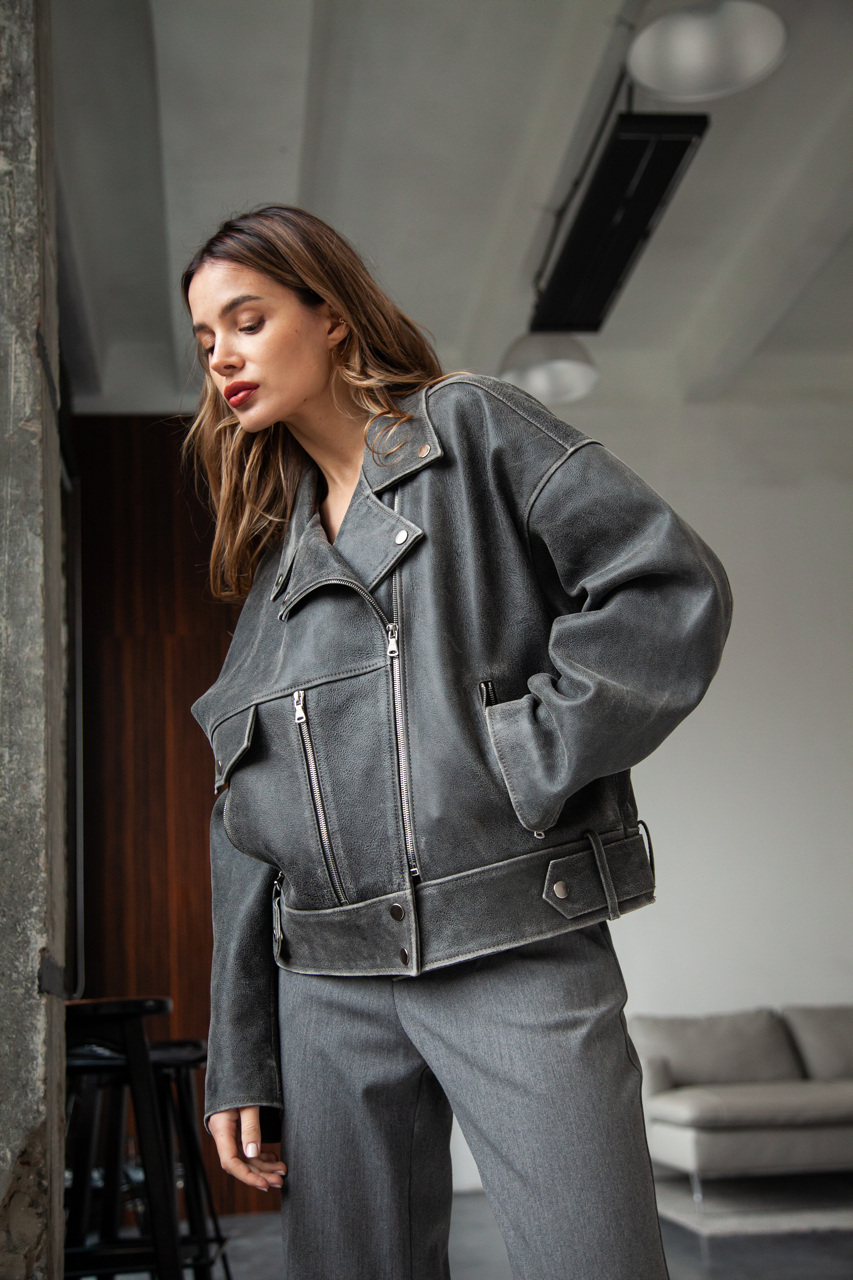 VINTAGE style women's jacket made of natural gray leather