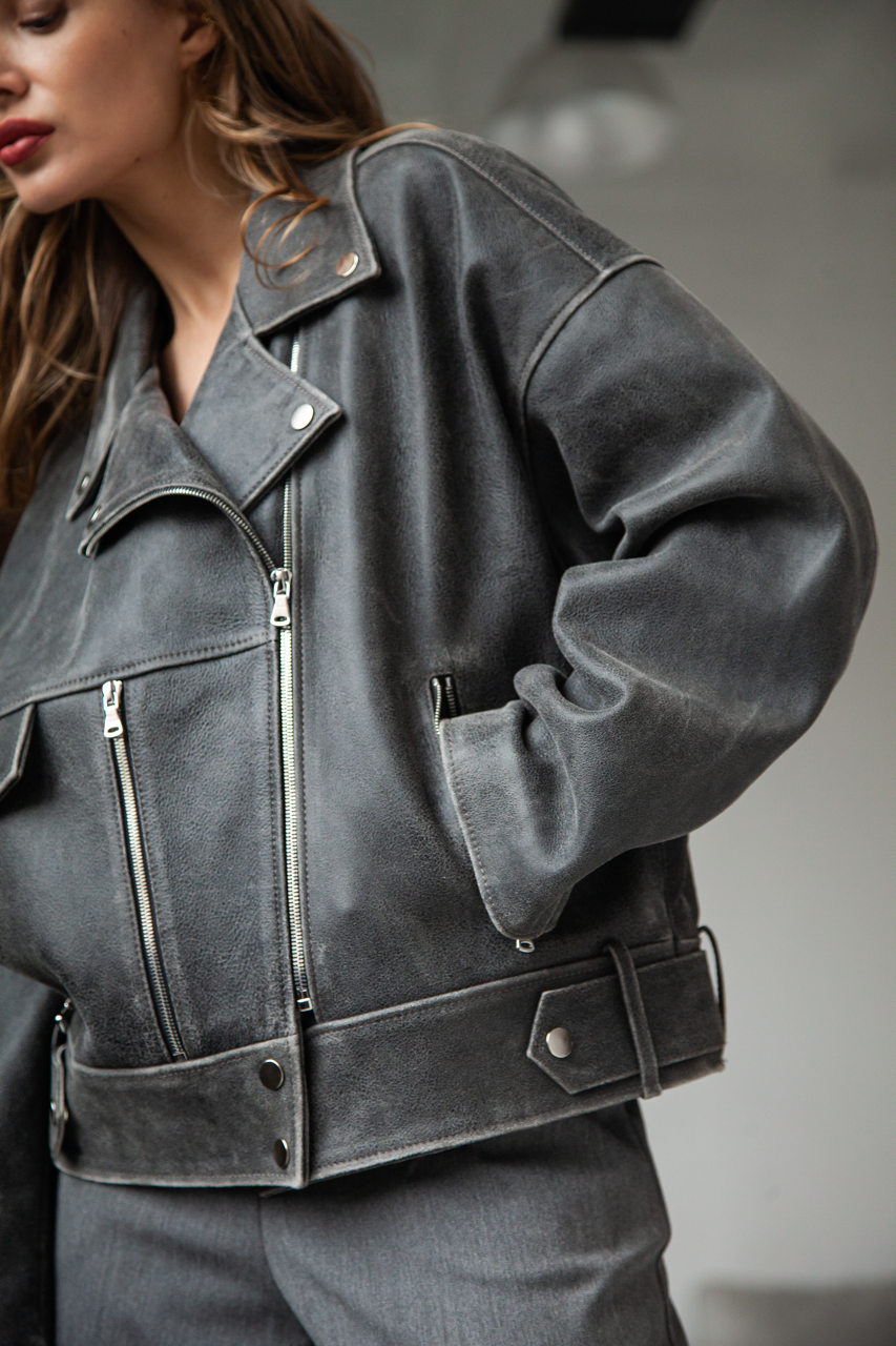 VINTAGE style women's jacket made of natural gray leather