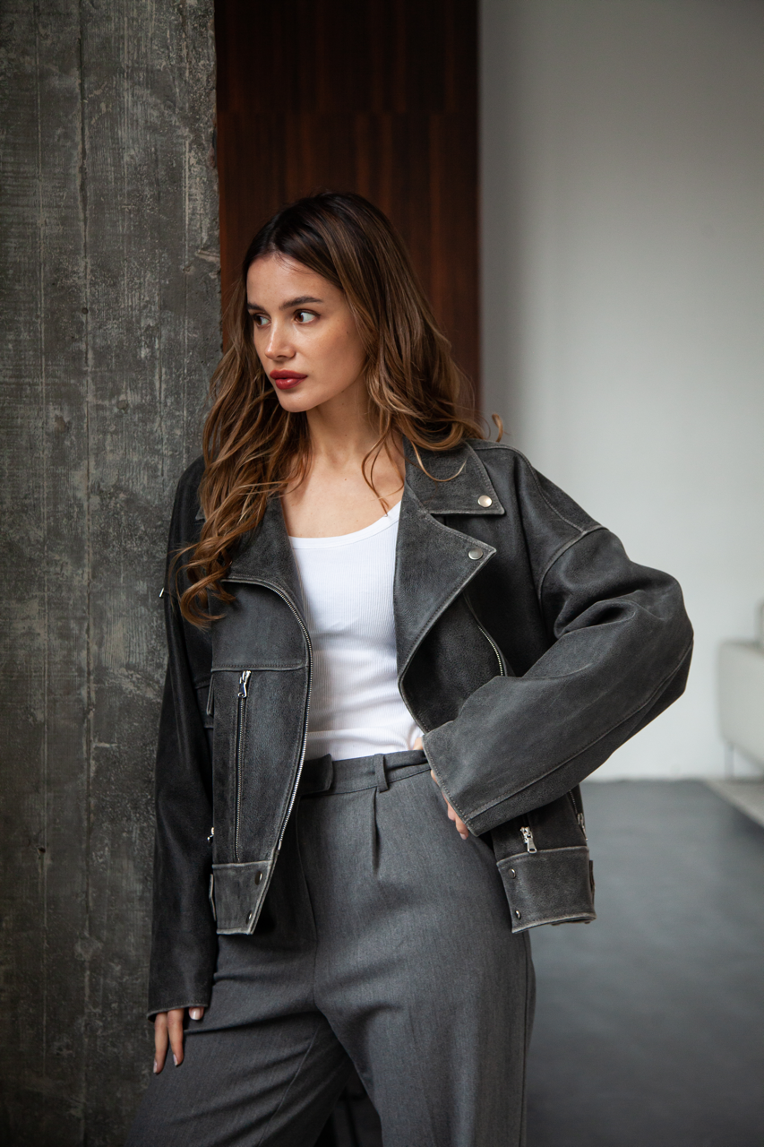 VINTAGE style women's jacket made of natural gray leather