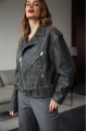 Women's stylish jacket of gray color in VINTAGE style made of genuine leather