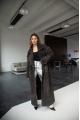 Stylish women's trench coat made of genuine leather in VINTAGE style, dark brown color