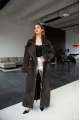 Stylish women's trench coat made of genuine leather in VINTAGE style, dark brown color