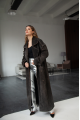 Stylish women's trench coat made of genuine leather in VINTAGE style, dark brown color