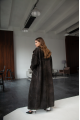 Stylish women's trench coat made of genuine leather in VINTAGE style, dark brown color