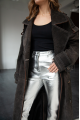 Stylish women's trench coat made of genuine leather in VINTAGE style, dark brown color