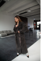 Stylish women's trench coat made of genuine leather in VINTAGE style, dark brown color