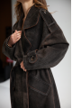 Stylish women's trench coat made of genuine leather in VINTAGE style, dark brown color