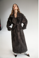 Stylish women's trench coat made of genuine leather in VINTAGE style, dark brown color