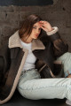 Stylish women's sheepskin coat made of natural sheepskin in VINTAGE style