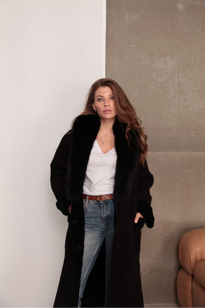 Black women's coat made of ECO fur