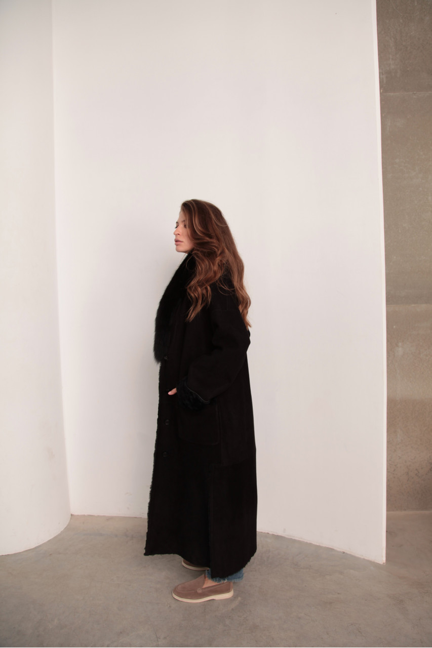 Black women's coat made of ECO fur