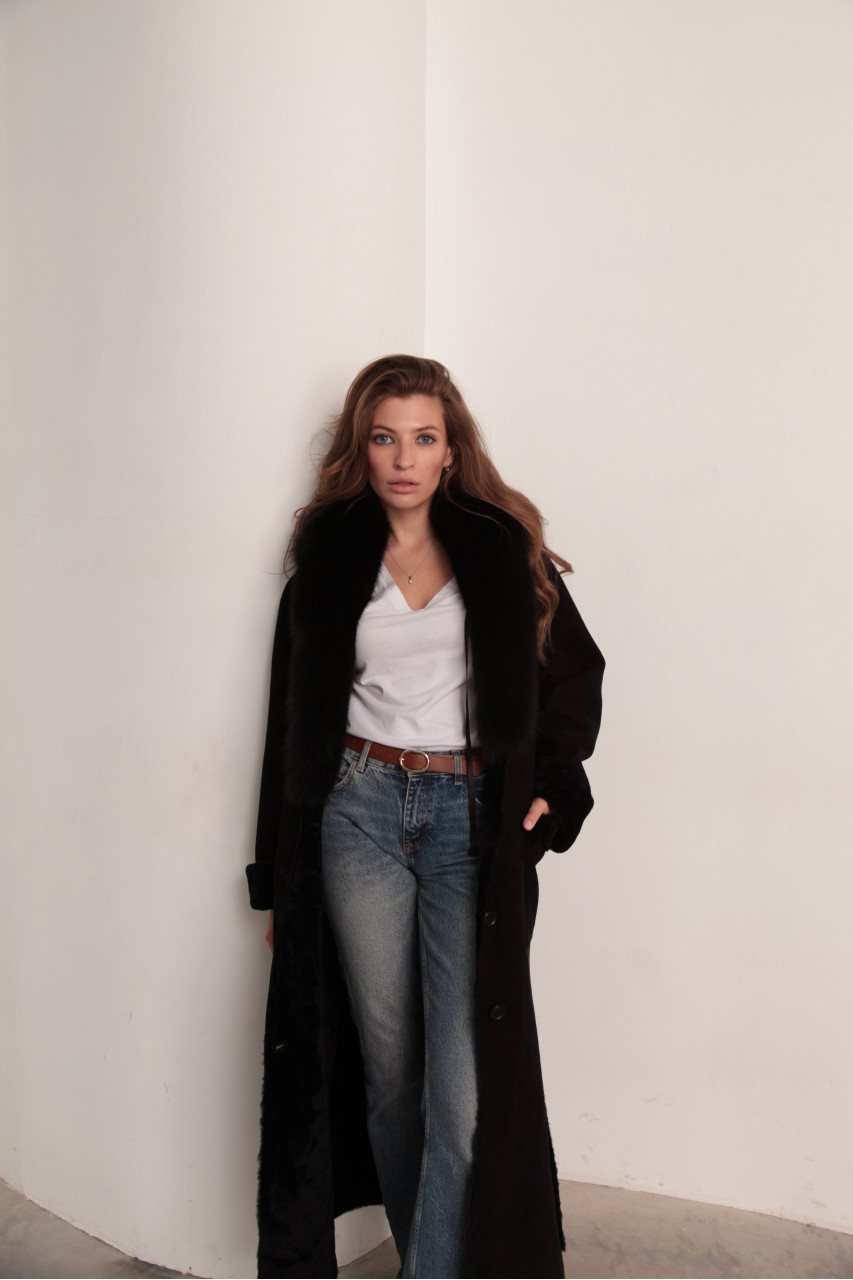 Black women's coat made of ECO fur