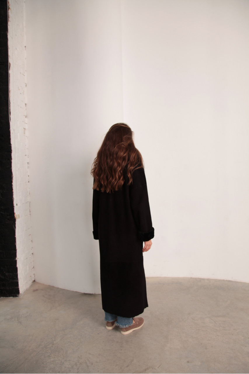 Black women's coat made of ECO fur