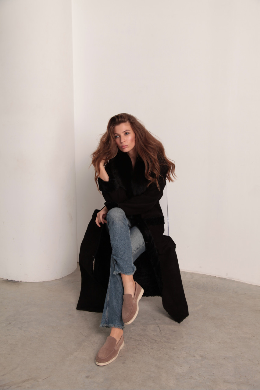 Black women's coat made of ECO fur