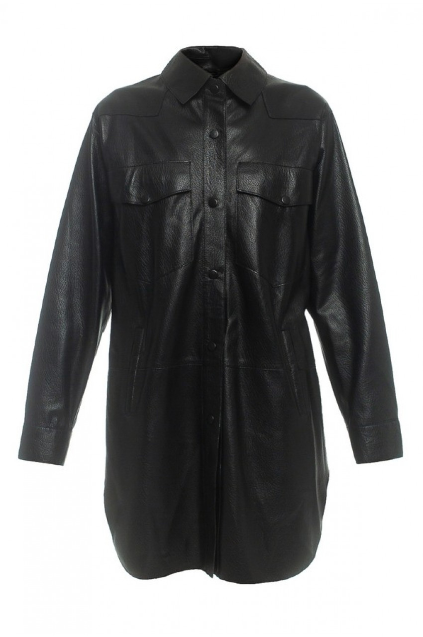 Women's jacket-shirt made of black genuine leather