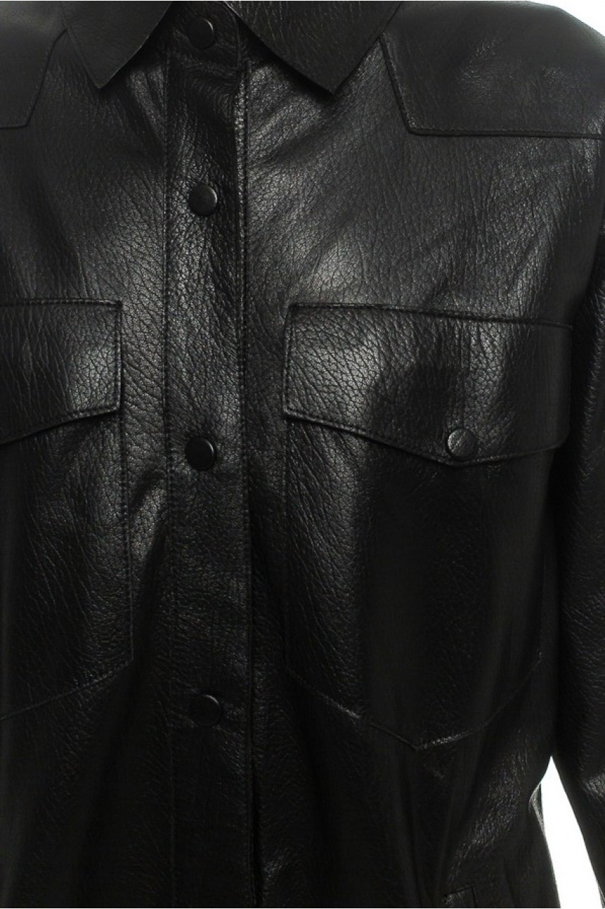 Women's jacket-shirt made of black genuine leather
