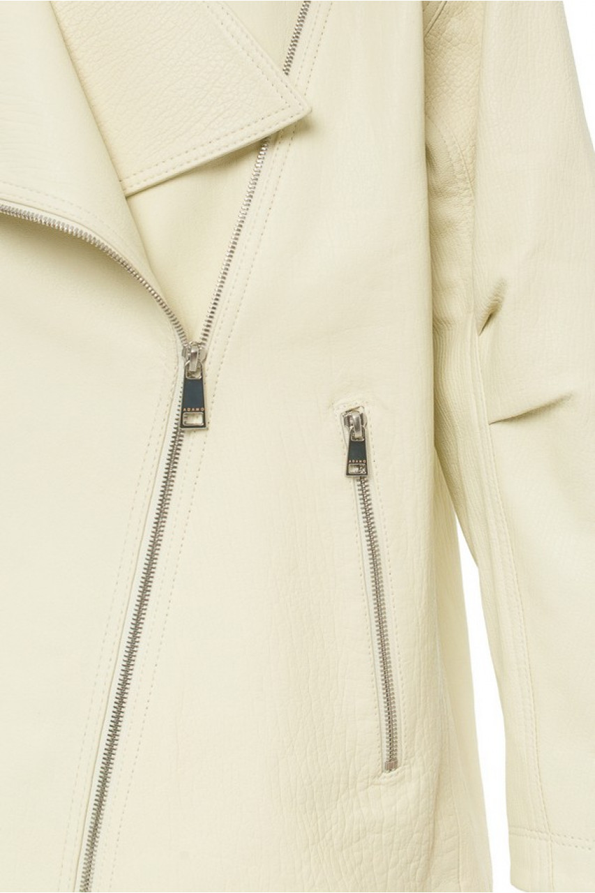 Women's jacket made of genuine milk-colored leather in OVERSIZE style