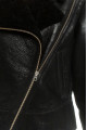 Short black sheepskin bomber jacket made of natural sheepskin