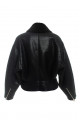 Short black sheepskin bomber jacket made of natural sheepskin