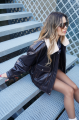 Dark chocolate leather jacket in VINTAGE style with fur collar