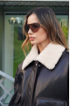 Dark chocolate leather jacket in VINTAGE style with fur collar