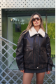 Dark chocolate leather jacket in VINTAGE style with fur collar