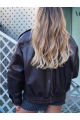 Dark chocolate leather jacket in VINTAGE style with fur collar