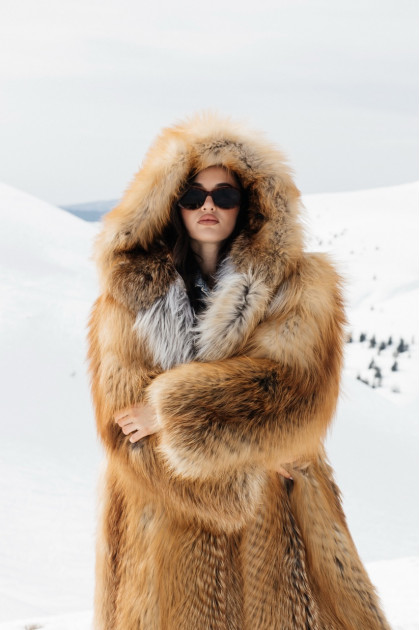 Long light brown fox fur coat with cascading effect