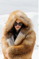 Long light brown fox fur coat with cascading effect