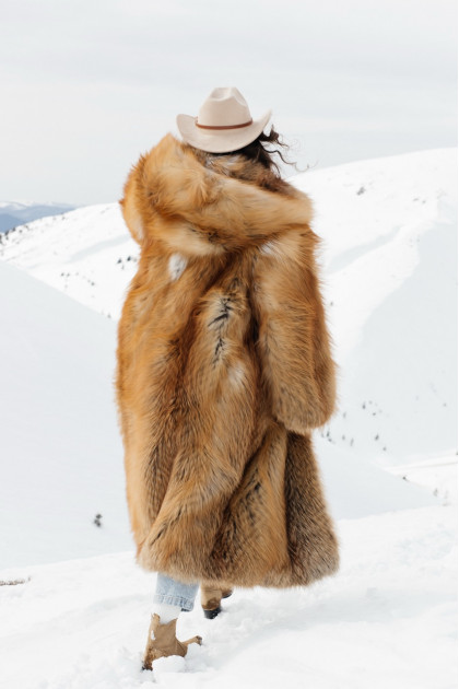 Long light brown fox fur coat with cascading effect