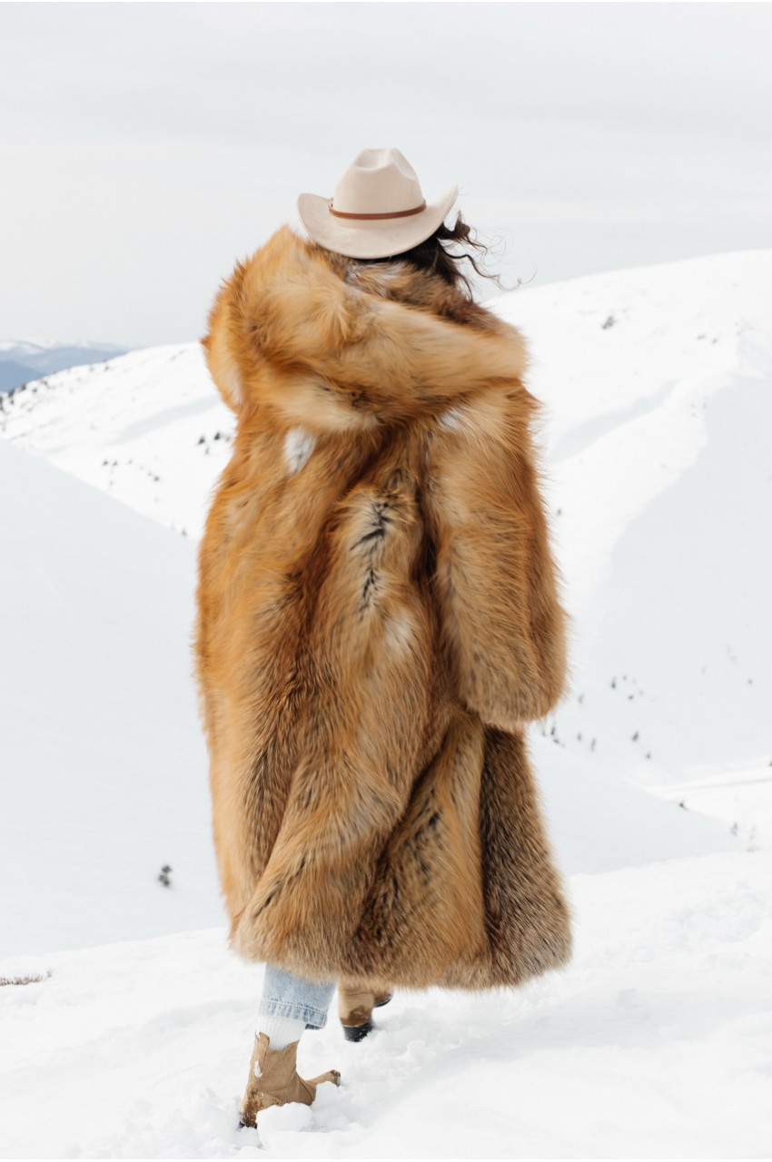 Long light brown fox fur coat with cascading effect