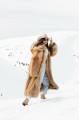Long light brown fox fur coat with cascading effect