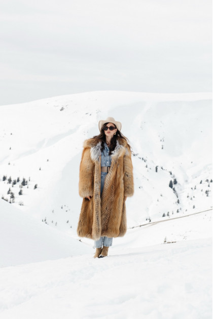 Long light brown fox fur coat with cascading effect
