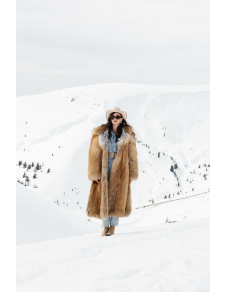 Long light brown fox fur coat with cascading effect