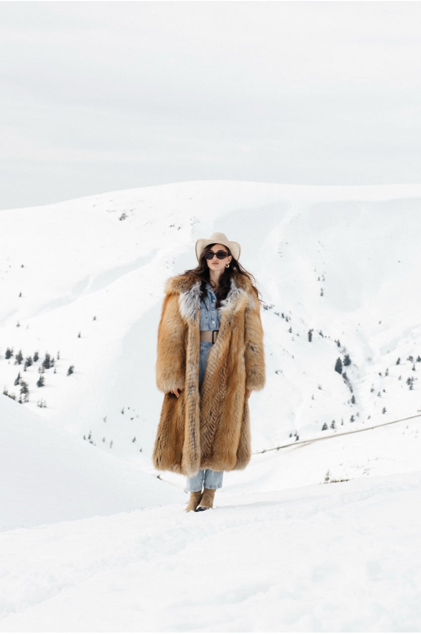 Long light brown fox fur coat with cascading effect