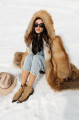 Long light brown fox fur coat with cascading effect