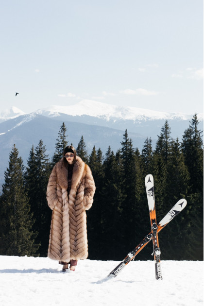 Long light brown fox fur coat with cascading effect