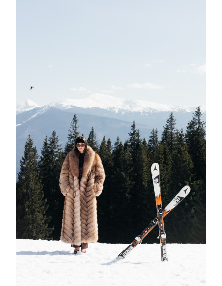 Long light brown fox fur coat with cascading effect