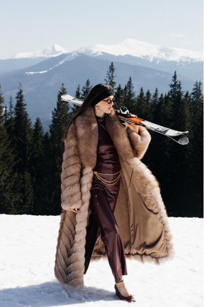 Long light brown fox fur coat with cascading effect