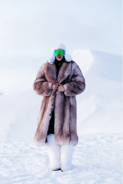 Long brown fox fur coat