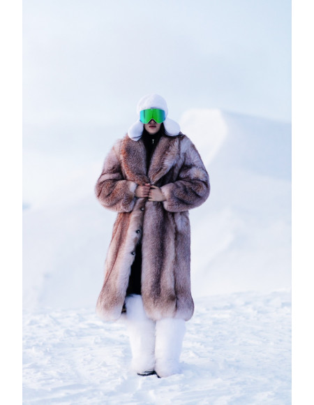 Long brown fox fur coat
