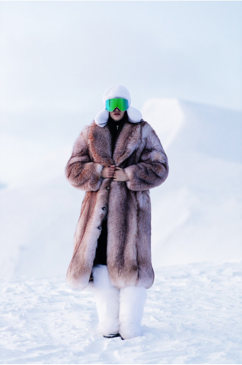 Long brown fox fur coat
