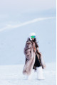 Long brown fox fur coat