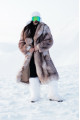 Long brown fox fur coat