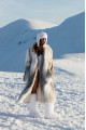 Long white fox fur coat with gray highlights
