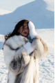 Long white fox fur coat with gray highlights