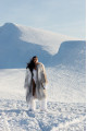 Long white fox fur coat with gray highlights